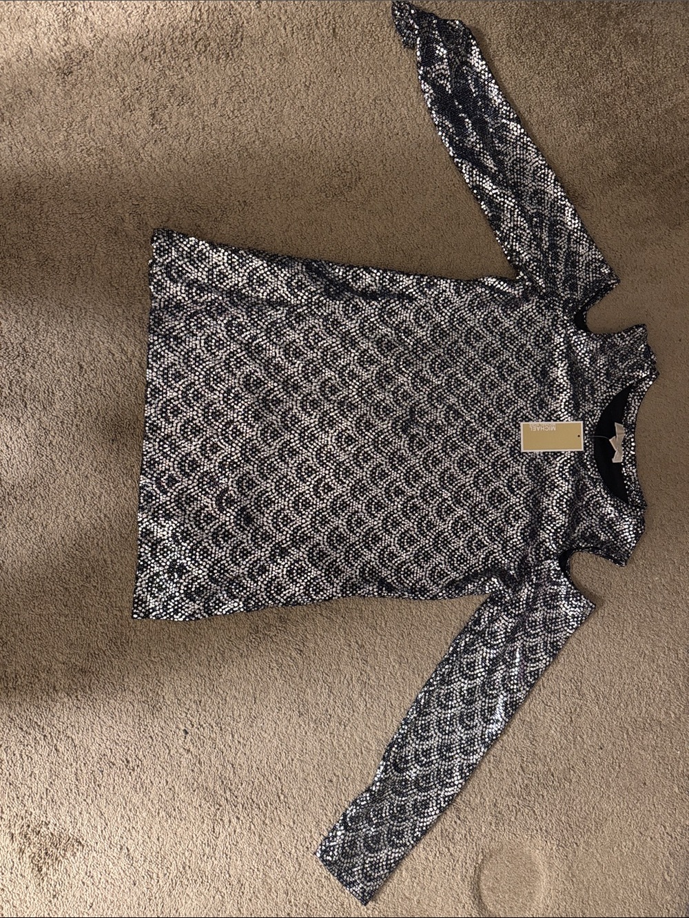 Michael Kors Black and Silver Sequin Cold-Shoulder Dress